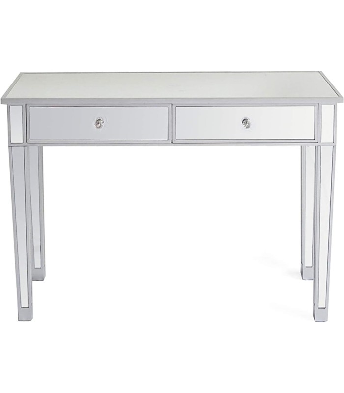 Console 2 tiroirs tout en miroir sur fond blanc