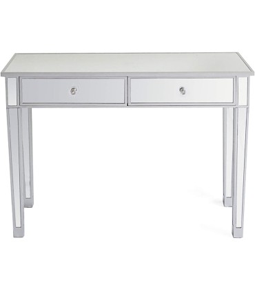 Console 2 tiroirs tout en miroir sur fond blanc