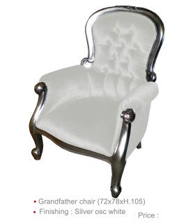 White imitation leather and silver wood evening chair rental
