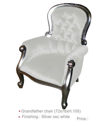 Location fauteuil soirée imitation cuir blanc et bois argent