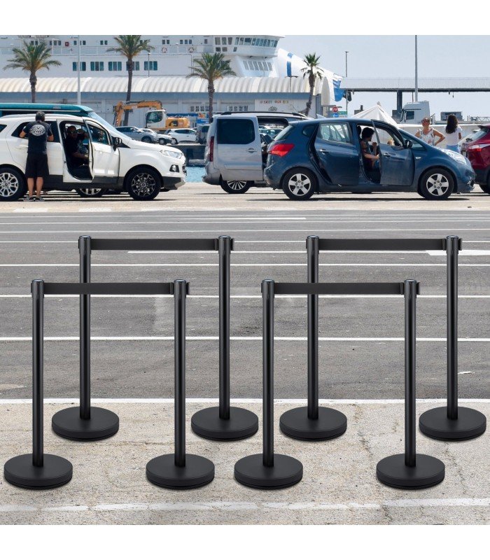 Set of 2 black guide posts and rope L 200 cm