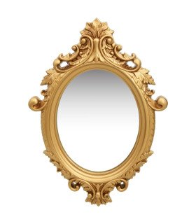 Miroir baroque doré L 56 x H 76 cm, bois sculpté avec finition or patiné, visuel de face sur fond neutre