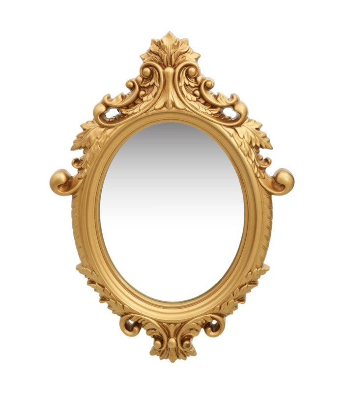 Miroir baroque doré L 56 x H 76 cm, bois sculpté avec finition or patiné, visuel de face sur fond neutre