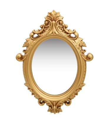 Miroir baroque doré L 56 x H 76 cm, bois sculpté avec finition or patiné, visuel de face sur fond neutre
