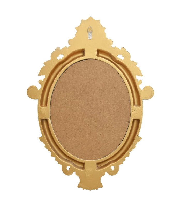 Vue arrière du miroir baroque doré L 56 x H 76 cm, bois brut avec attaches pour suspension murale