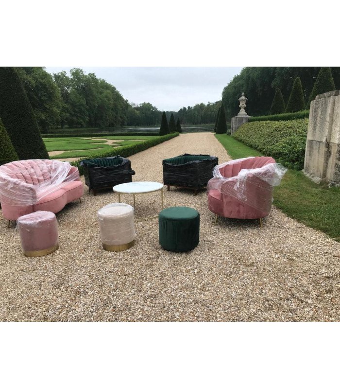 Pouf velours vert et métal doré