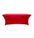Housse rouge en lycra installée sur une table buffet 180 × 80 cm, fond blanc, vue produit neutre