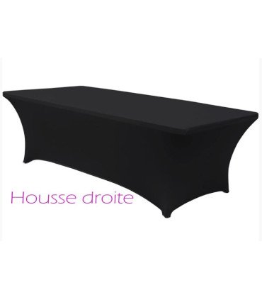 Housse noire en lycra installée sur une table buffet rectangulaire 180 × 80 cm, sur fond blanc