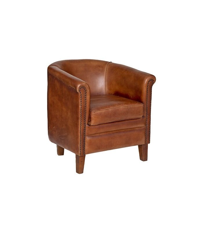 Fauteuil bridge en cuir marron cognac