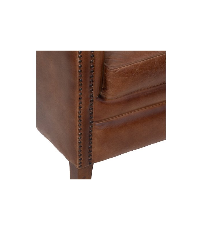 Fauteuil bridge en cuir marron cognac