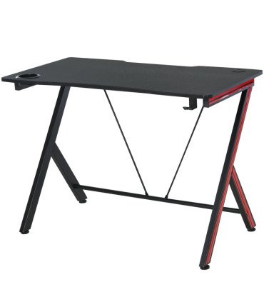 Table gaming rouge et noir 105 cm en location sur fond blanc avec plateau noir, détails rouges.