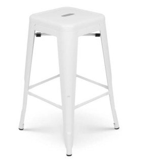 Tabouret de bar blanc style industriel vu de côté sur fond blanc
