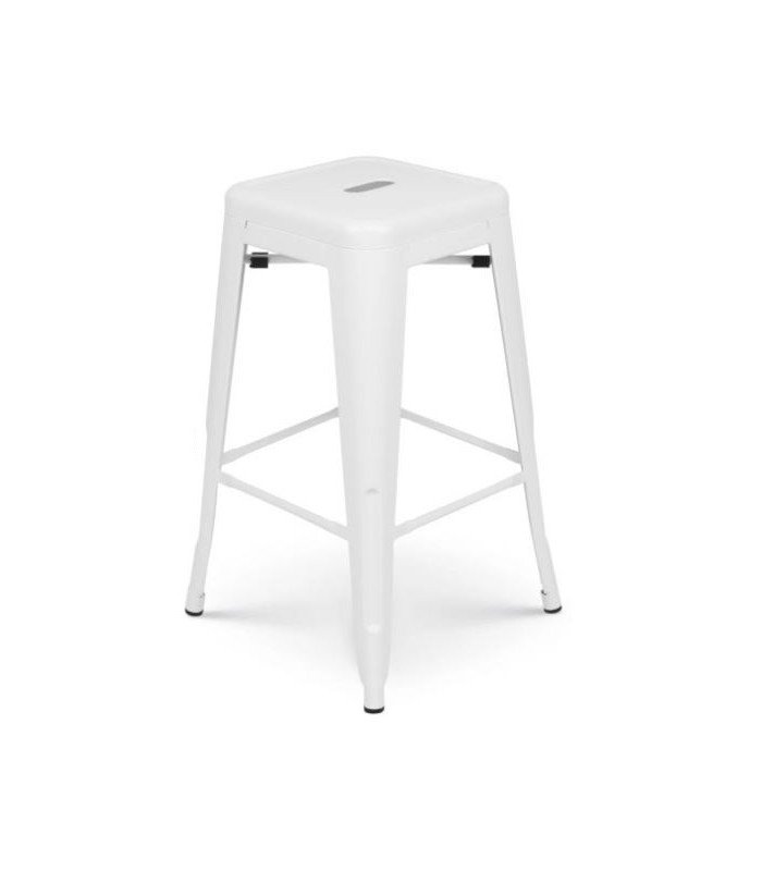Tabouret de bar blanc style industriel vu de côté sur fond blanc