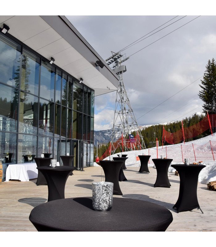 Location housse noire extensible pour mange debout cocktail