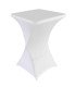 Housse blanche en tissu extensible installée sur un mange debout carré 70 × 70 cm, présentée sur fond neutre.