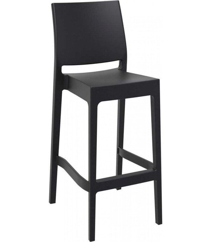 Chaise haute de bar noire Trix sur fond blanc, vue de coté