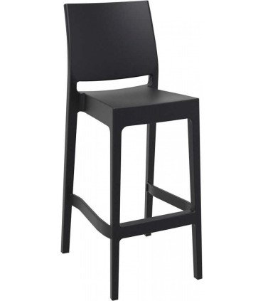 Chaise haute de bar noire Trix sur fond blanc, vue de coté