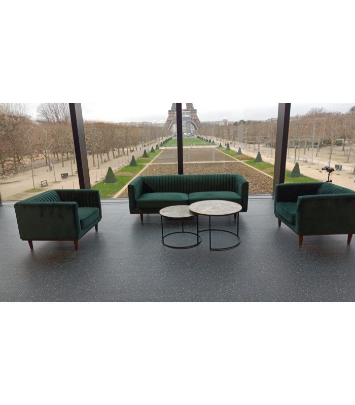 Location fauteuil en velours vert Dan L 89 x H 82 cm