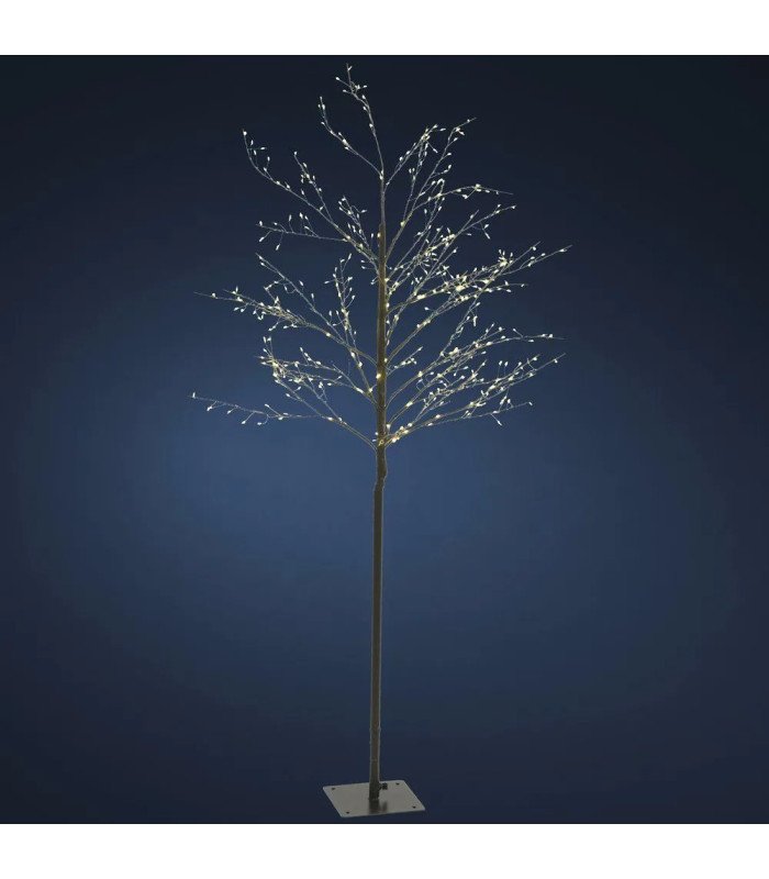 Arbre lumineux LED H 180 cm installé dans une scénographie bleue, lumière LED décorative pour réception