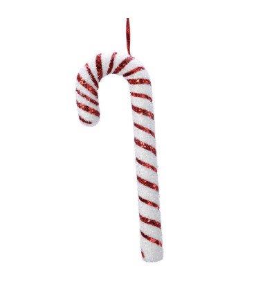 Barley sugar candy to hang, 52 cm high, suspended on a white background.