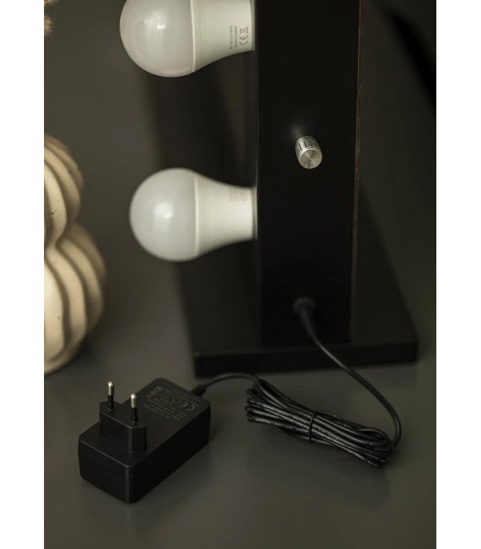 close-up of the power supply for the LED makeup mirror