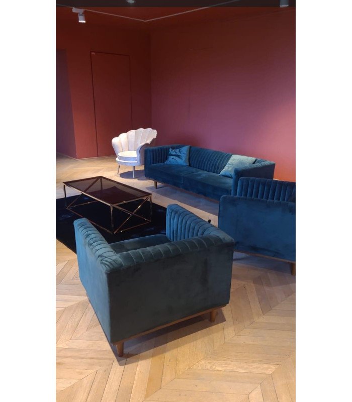 Location fauteuil en velours vert Dan L 89 x H 82 cm