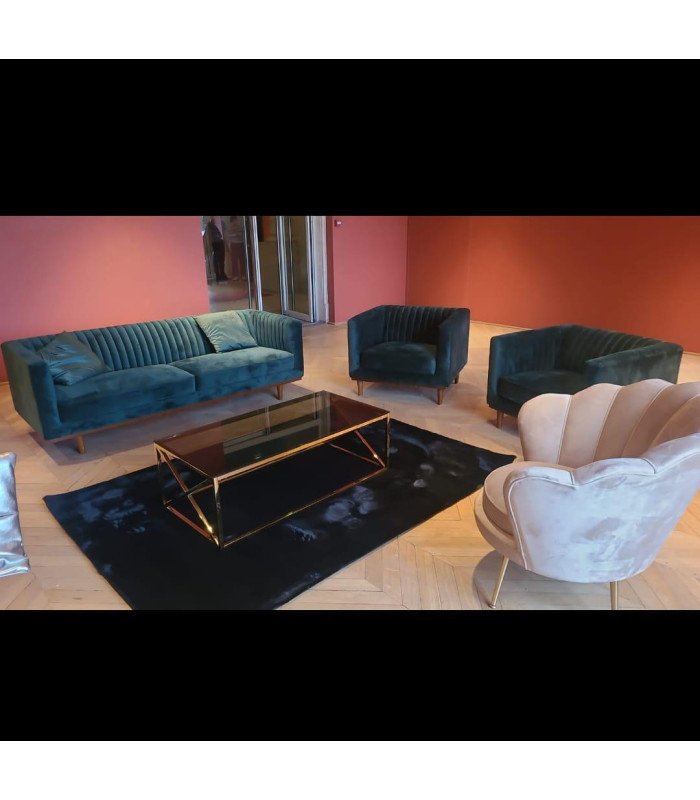 Location fauteuil en velours vert Dan L 89 x H 82 cm