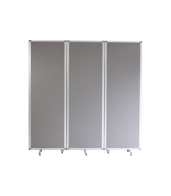 cloison mobile tissu gris sur roulettes