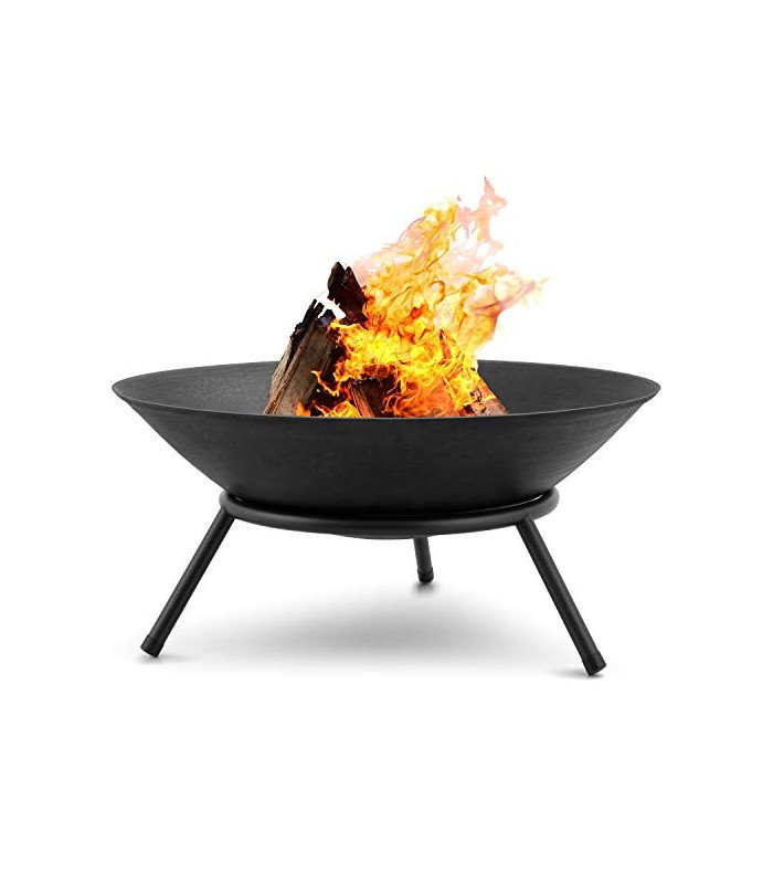 Brasero extérieur rond Ø 62 cm avec feu allumé.