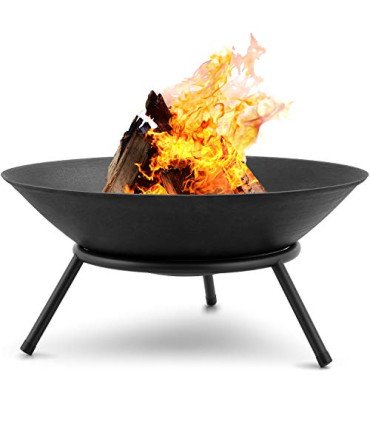 Brasero extérieur rond Ø 62 cm avec feu allumé.