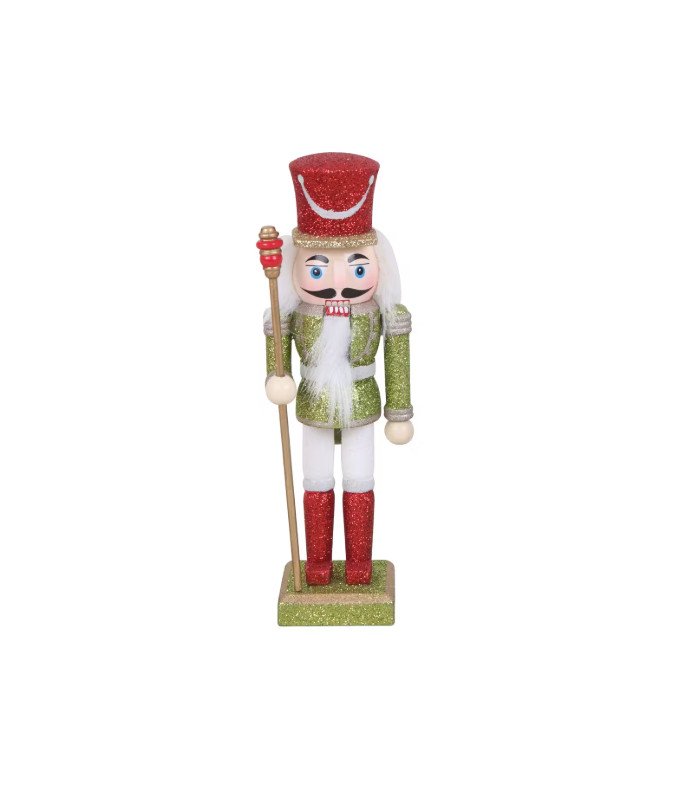 Figurine Casse noisette H 78 cm en bois, vue de face, décor de Noël sur fond blanc