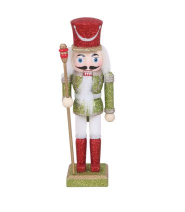 Figurine Casse noisette H 78 cm en bois, vue de face, décor de Noël sur fond blanc