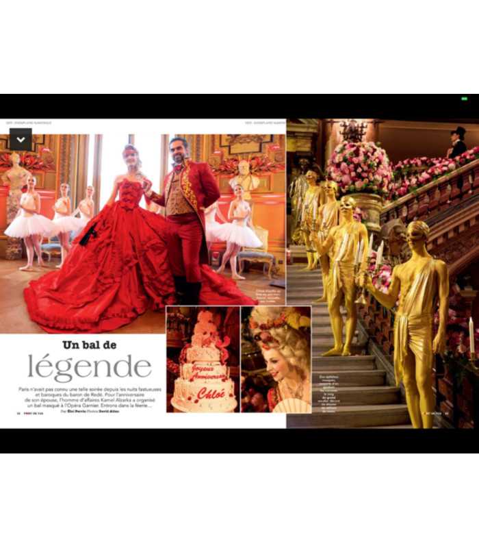 5-branch gold candlestick, height 40 cm, incorporated into an event setting.