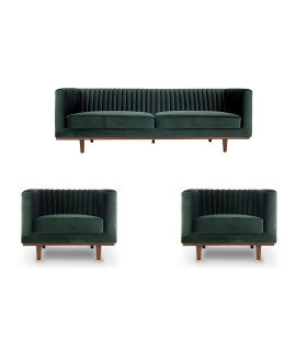 Photo of the green velvet pack during a seminar, furniture rented from 126 Events