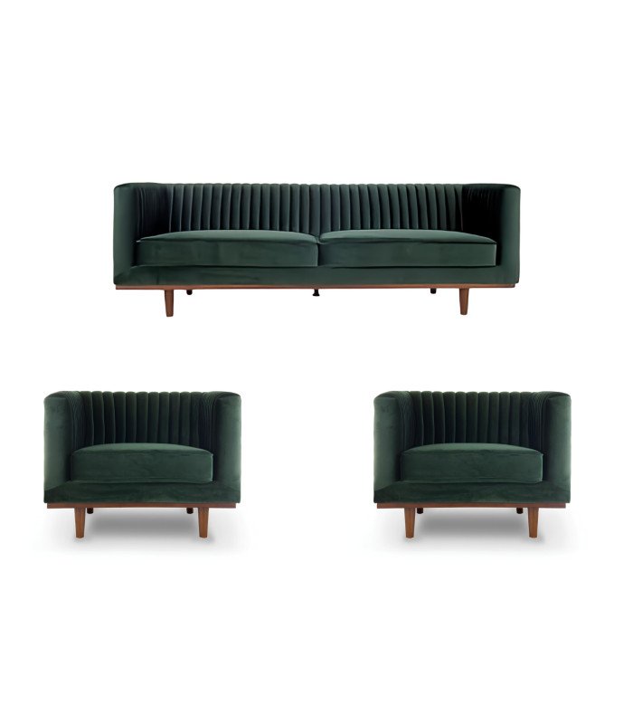 Photo of the green velvet pack during a seminar, furniture rented from 126 Events