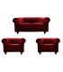 Pack mobilier Chesterfield velours rouge avec canapé 2 places et fauteuils assortis sur fond blanc