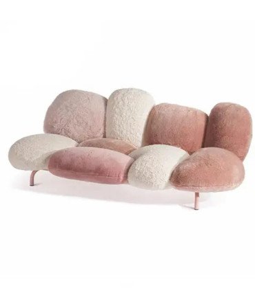 Pink fur sofa from the 70s available to rent from 126 Events