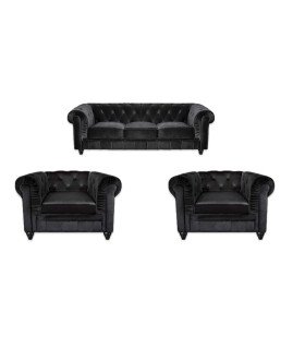 Pack canapé chesterfield en velours noir en location par Location mobilier paris