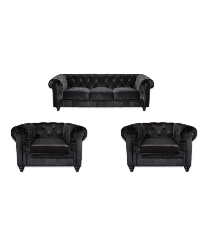 Pack canapé chesterfield en velours noir en location par Location mobilier paris