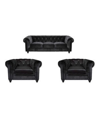 Pack canapé chesterfield en velours noir en location par Location mobilier paris