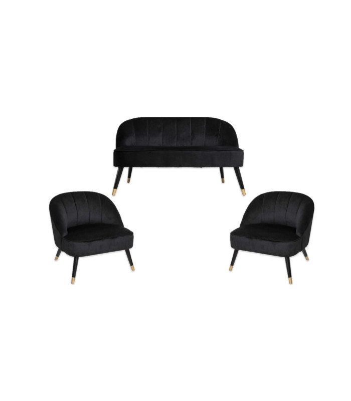 Erika black velvet 2-seater furniture rental pack