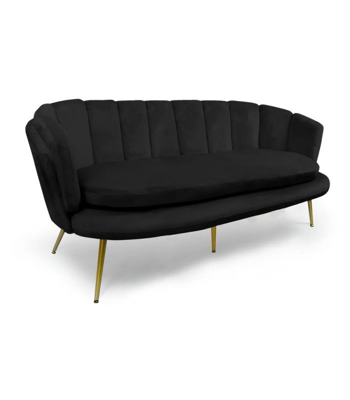 Canapé coquillage 3 places en velours noir L 185 cm