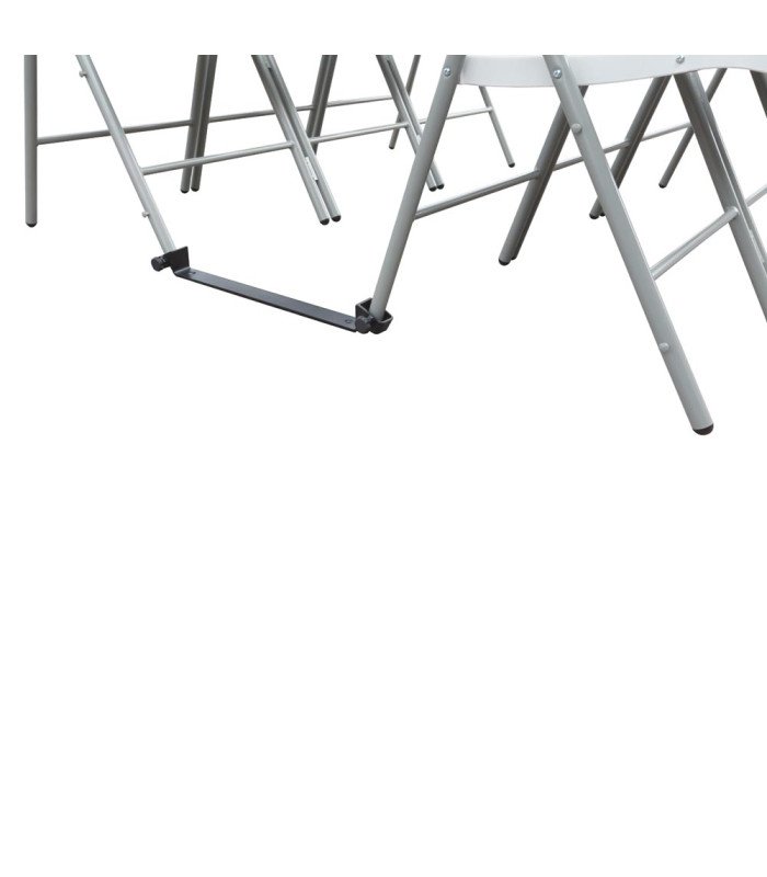 Black folding chair with inter-row connecting bar