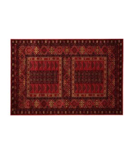 Red oriental rug 80 x 160 cm with framed panels and diamond frieze, small size for entryways and backstage, 126 Events