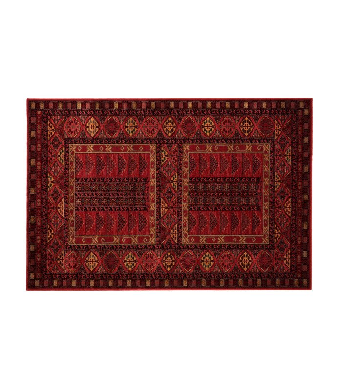 Red oriental rug 80 x 160 cm with framed panels and diamond frieze, small size for entryways and backstage, 126 Events