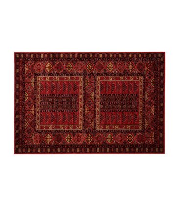 Red oriental rug 80 x 160 cm with framed panels and diamond frieze, small size for entryways and backstage, 126 Events