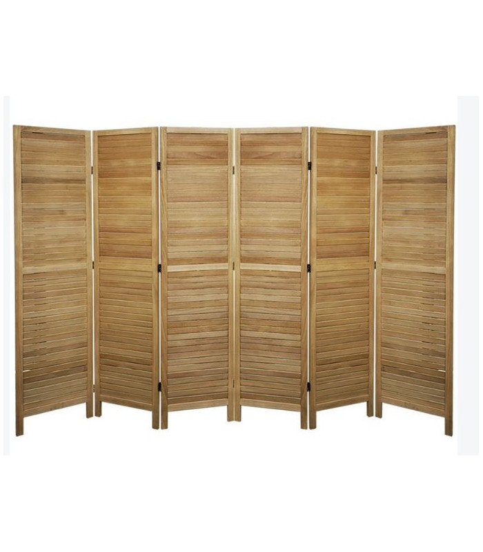 6-panel wooden folding screen with louvers