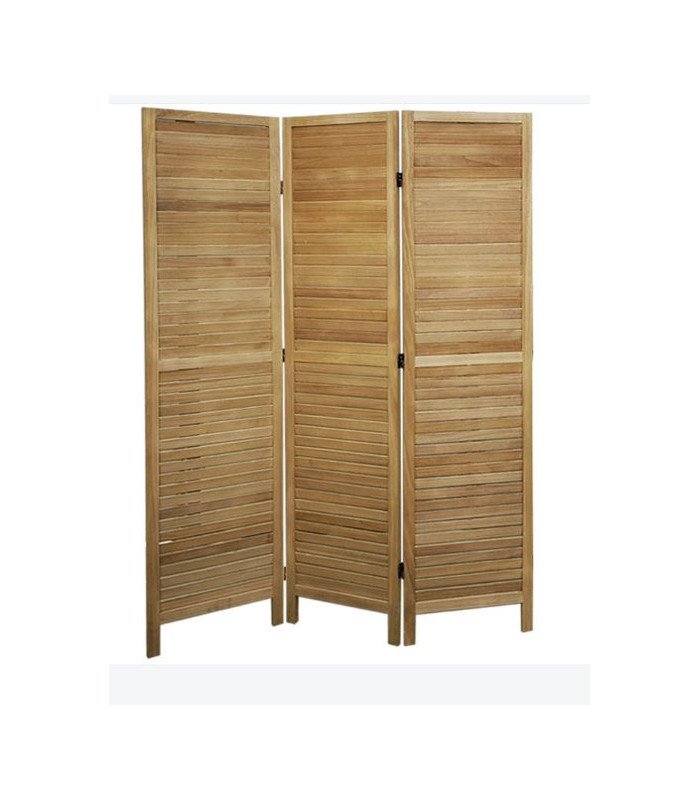3-panel wooden folding screen with louvers