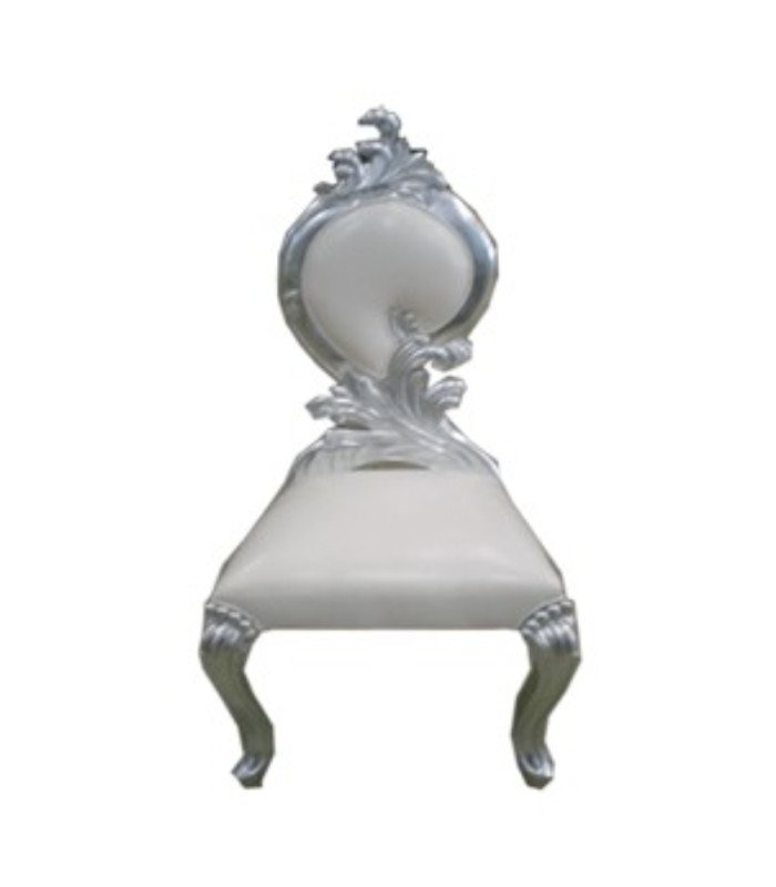 Location chaise mariage argenté et simili cuir blanc