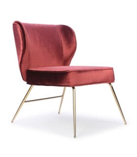 Pink velvet lounge chair rental with gold legs, compact size for an event seating area - 126 Events